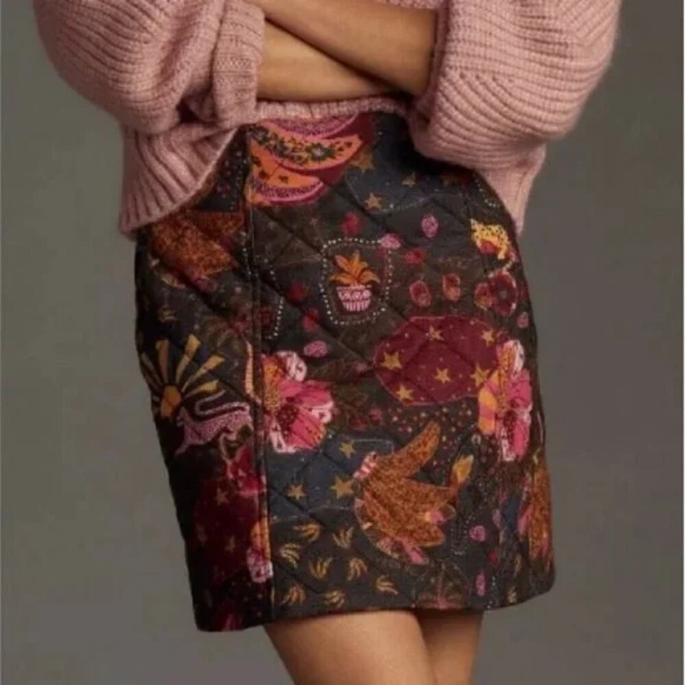 FARM Rio Dark Floral Quilted Mini Skirt
